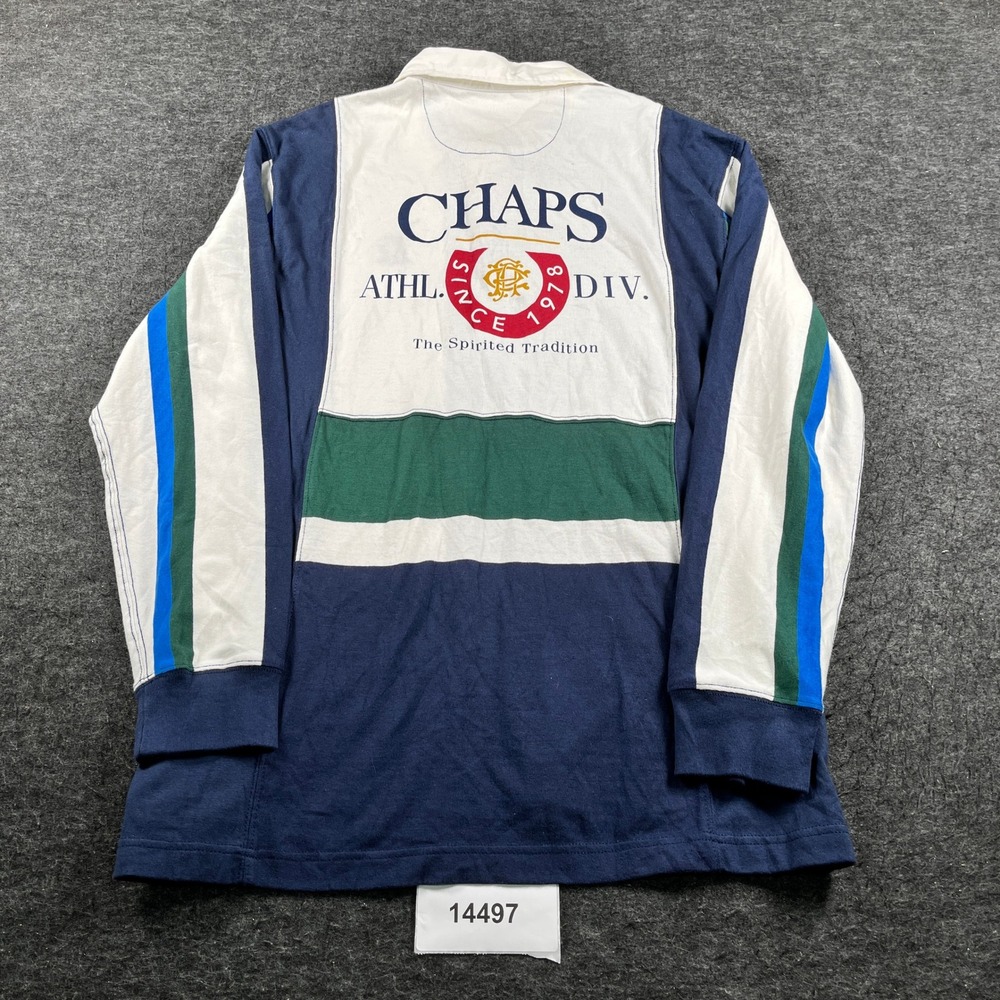 VTG Chaps Athletic Div. Rugby Polo Shirt Mens XL Blue White Striped Preppy